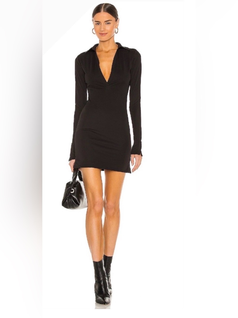 Lovers + Friends Black Long-Sleeve V-Neck Mini Dress